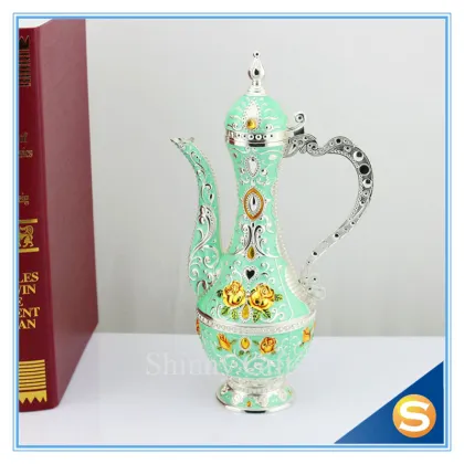 Handmade Enamel Rose Design Metal Antique Royal Wine Set Handicraft Wedding Set