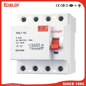 Residual Current Circuit Breaker KNL1-63 3KA SIRIM 4P