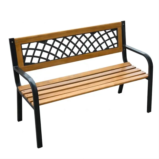 Eco-Friendly Coated Steel Wood Outdoor Garden Patio Bench