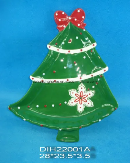 Christmas Tree Hand-Painted Ceramic Cookie/Candy/Pie Plate