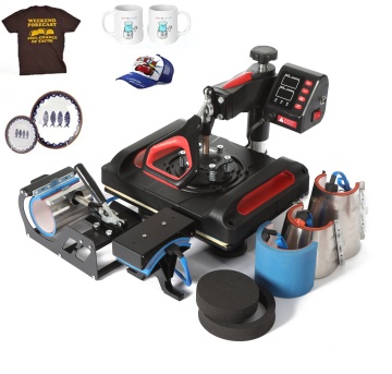 5-in-1 hogedruk Swing Away Combo Flatbed Heat Press Machine voor T-shirt, mok, dop, plaat en overdracht sublimatie
