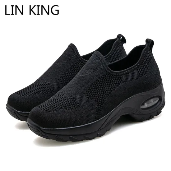 LIN KING New Style Women Casual Shoes Fashion Breathable Walking Shoes Ladies Wedges Sneakers Slip On Outdoor Loafers Big Size