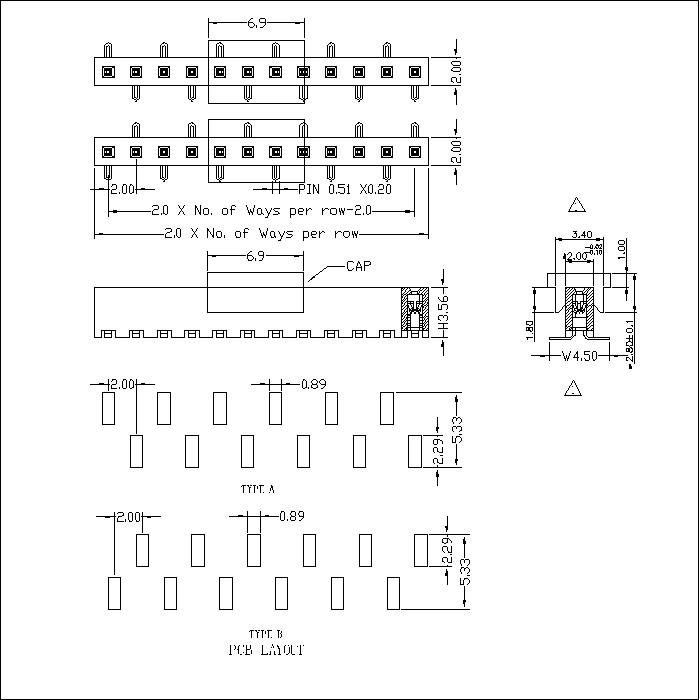 FHDM02-XXSXXXX 2.0 mm Female Header Single Row SMT Type H3.56