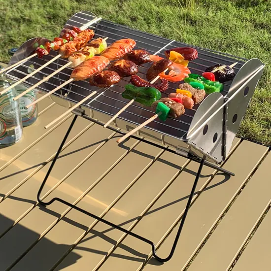 Wholesale disposable mini folding X note book shape Stainless Steel portable barbecue charcoal BBQ grill
