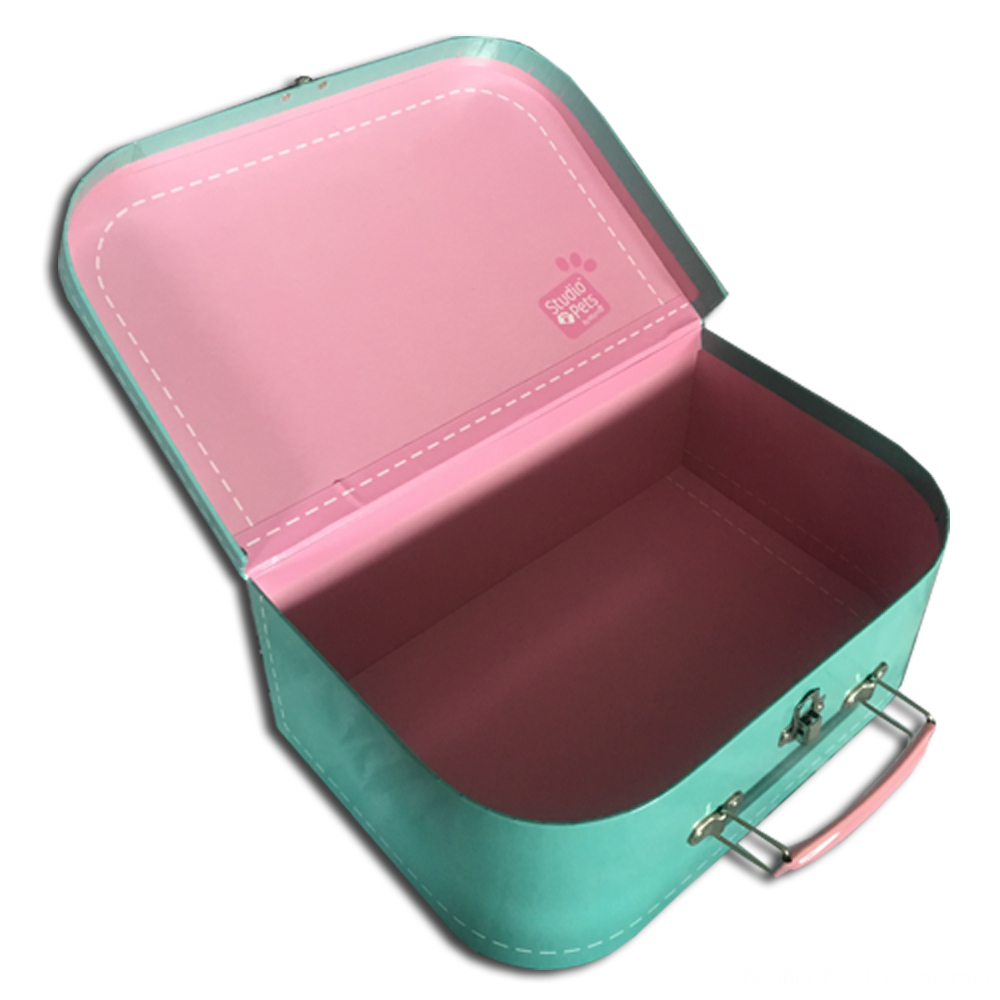 Cyan Color Carry Mini Printed Suitcase Box