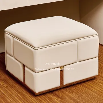 Modern Luxury Leather Ottoman Stool for Dressing Room