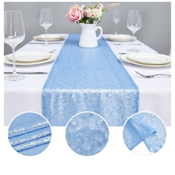 Sky Blue Glitter Sequin Table Runner for Wedding