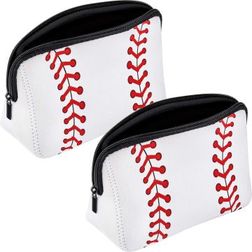 Softball Print Waterproof Neoprene Makeup Bag with Zipper