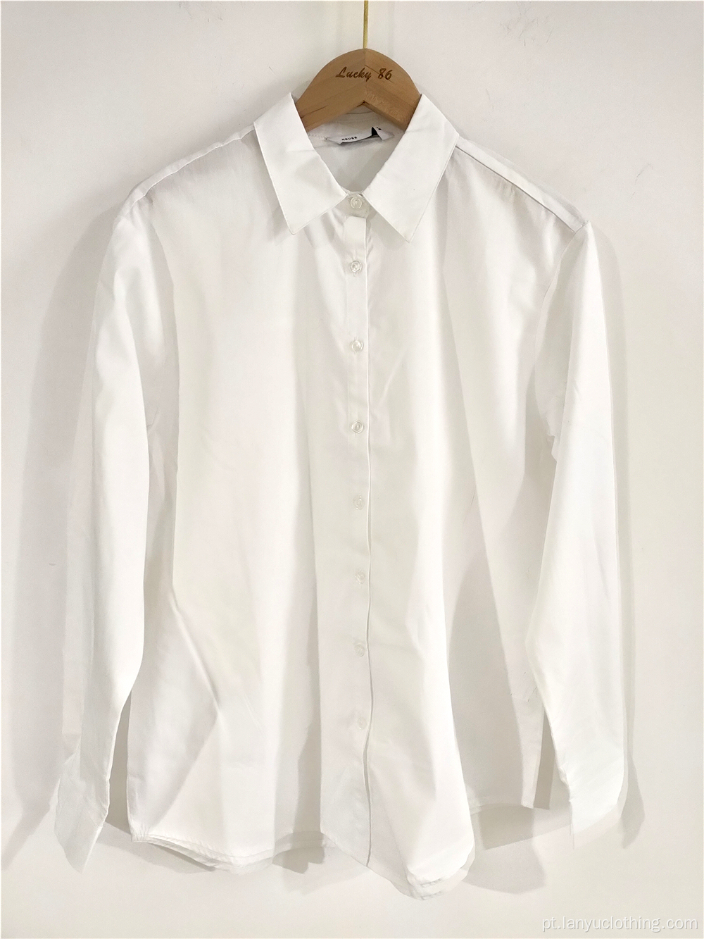 Camisa feminina de colarinho branco puro