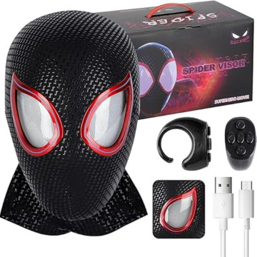 Remote Control Spider Mask with Moving Eyes and LED Light for Halloween Cosplay