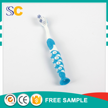 Children stretch out and draw back toothbrush, bounce up toothbrush