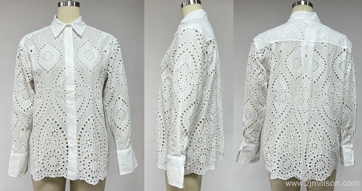 Shirt Blouse Made Of Eyelet Embroidery