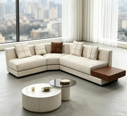 Modern L-Shaped Fabric Sofa Set