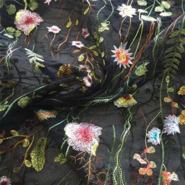 Colorful Big Flower Flat Embroidery Fabric