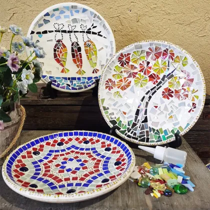 Handmade DIY Wood Mosaic Plate - Educational Decoration Toy & Group Building Gift