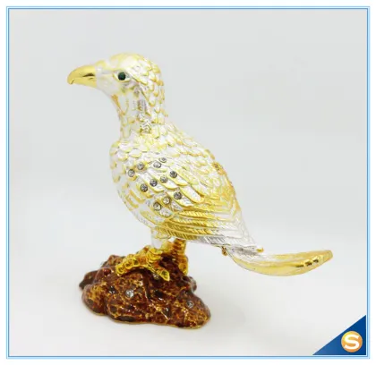 Lark Bird Shape Metal Craft Enamel Pewter Trinket Box