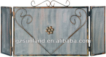 3 fold fireplace screen,black with gold drawing