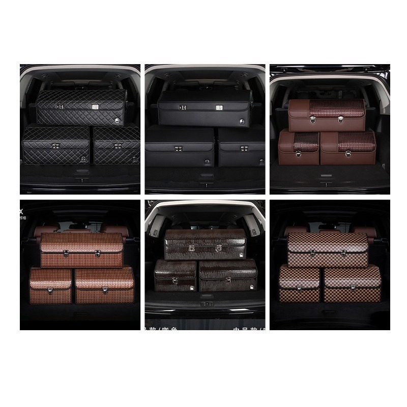 Large Capacity Leather Car Trunk Storage Box Foldable Multi Function Organizer