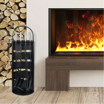 4 Piece Steel Fireplace Tools Set Fire Pit Tool Accessories with Black Modern Stainless Steel Stand