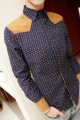 Fri frakt 2015 mode dot mönster långärmad herrskjorta