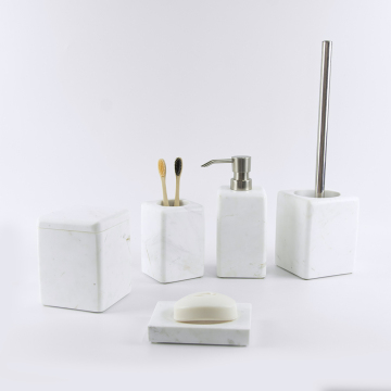 Customized white square marble bathroom accessory set