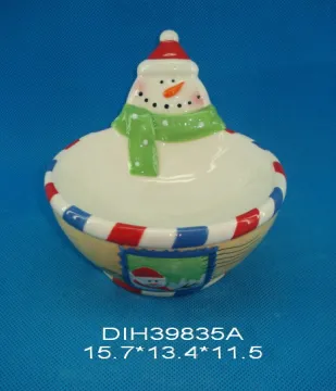 Hand-Painted Ceramic Snowman Candy Bowl