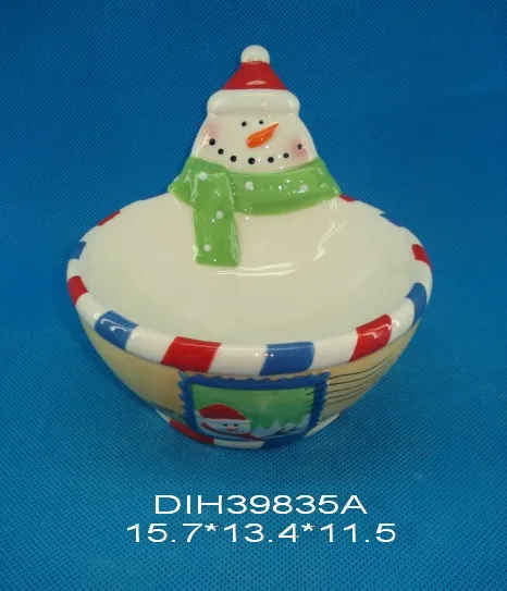 Hand-Painted Ceramic Snowman Candy Bowl