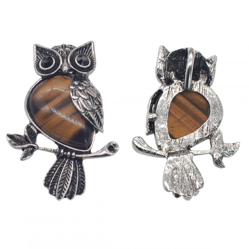 Oeil de tigre naturel alliage Owl Gemstone pendentif fow femmes bijoux collier