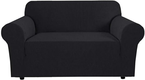 Fodera per divano a quadretti testurizzata elasticizzata in twill nero