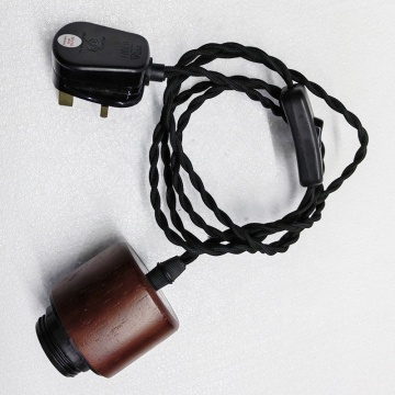 E27 Solid Wood Retro Pendant Lamp with Twisted Power Cord - European Design