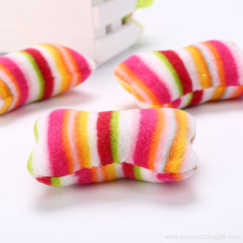 rainbow color bone-shape cat toy plush pet