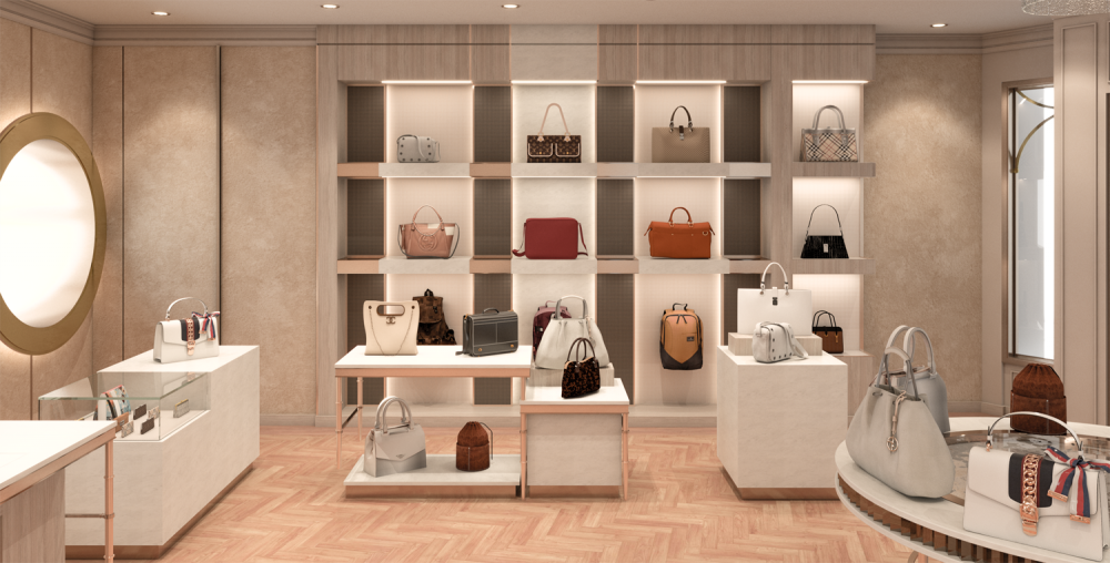 Wooden Bag Shop Display Cabinet Luxury Furniture