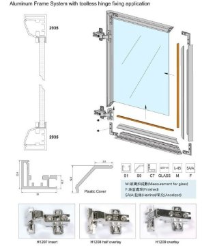 Toolless Hinge Fixing Kitchen Cabinet Aluminum Frame Door