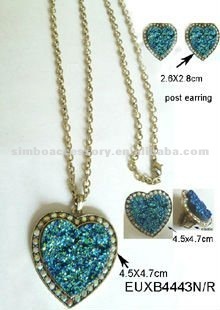 fashion metal crystal and resin rhinestones necklace with earring and ring jewelry set