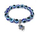 Nouveau mode femmes acrylique yeux bleus perles Charms Hand Evil Eye Bracelets