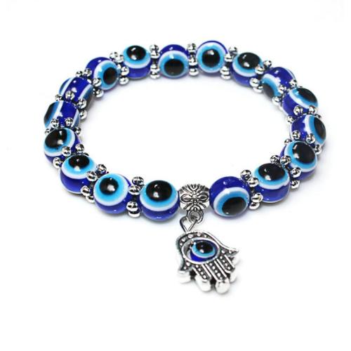 New Fashion Women Acrylic Blue Eye Beads Charms Hand Evil Eye Bracelets