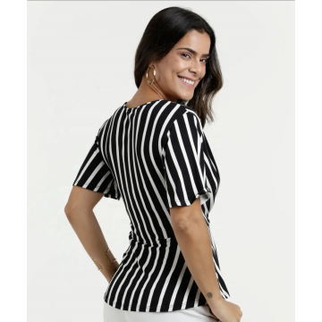 Women's Stripes Long Sleeves V-neck Shirt Blouse