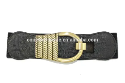 Ladies Black Elastic Pu Ribbon Fashion Waist Belt