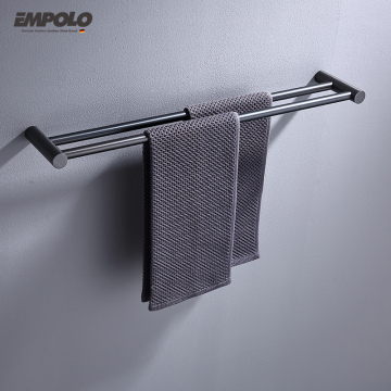Black Towel Bar and Brass Rack - Modern Double Rail Wall Mounted Bathroom Hanger Set For Sale