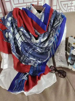Worst Cashmere Blended with Silk Printed Shawl
