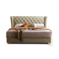 Couro Bege Chave de tamanho King Size Bed Leather Storage