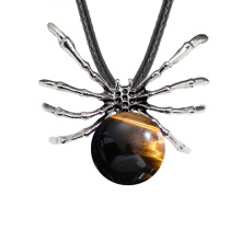 Yellow Tiger Eye Stone 16MM Ball Antique Silver Spider Pendant (47x40mm) Necklace 45cm Black Cord