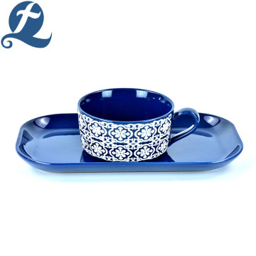 Ceramic Handle Soup Bowl Set With Rectangular Plate