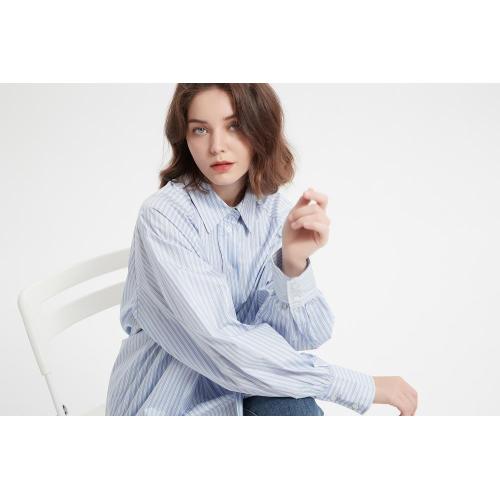 Poplin blouse white blue stripe shirt