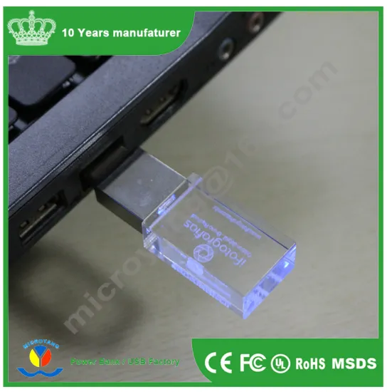 Top Best gifts Crystal glass USB Flash Drive with LED Light 16gb USB flash drive with 3D Logo Printing 4g 8GB,16G