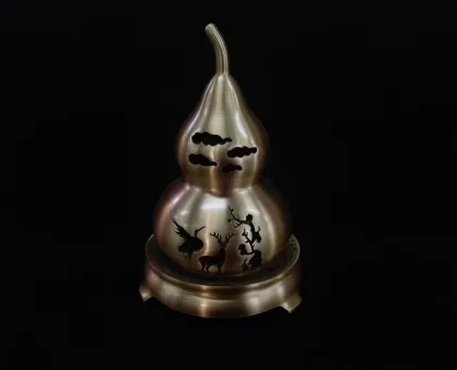 Vintage Calabash Gourd Shaped Metal Incense Holder and Coil Incense Stand