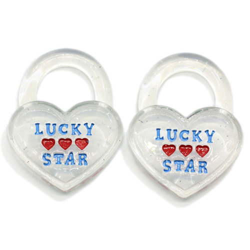 Kawaii Lucky Hearts Star Flatback Resina Transparente Cerradura de llave Simular Artesanía DIY Llave colgante Pendiente Llavero Accesorios