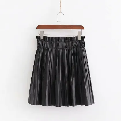 Pleated PU Leather Mini Skirt