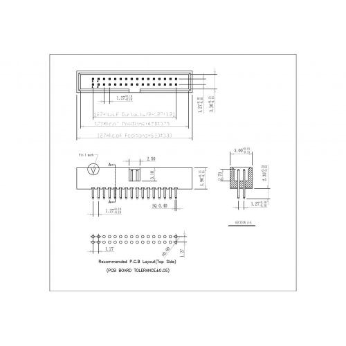 1.27mm Double Row Box Header Straight Type 1.27mm dual row box header 180° H=4.90 Supplier