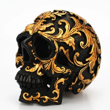 Creative Resin Golden Trumpet Flower Skull Desktop Ornament - CP192